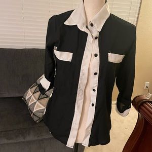 Contrast white and black blouse